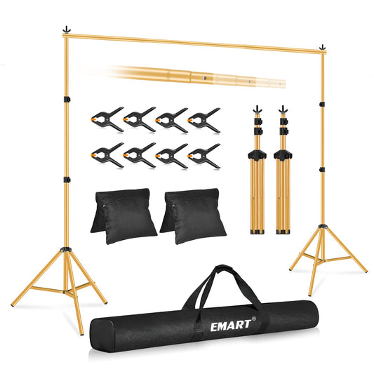 Emart Backdrop Stand - Gold - 10x7Ft Adjustable Backdrop Stand for Paties, Photography Photo Back Drop Stand, Background Support Stand